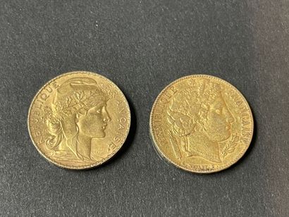 Two coins of 20 francs gold 1851 and 191...