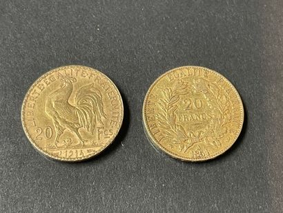 Two coins of 20 francs gold 1851 and 191...
