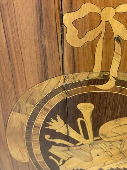 Frieze and marquetry of music attributes...