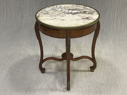 Pedestal table in frieze and marble top with...