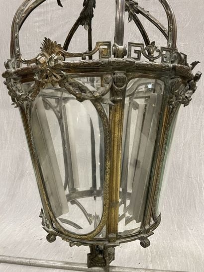 Important lantern in bronze and glass with...