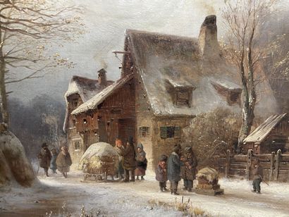 Ecole hollandaise XIX°
Paysage enneigé.
huile...
