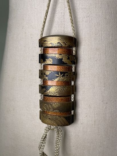 Lacquered wood inro with five compartments....