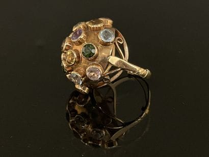 *Gold dome ring, paved with semi-precious...