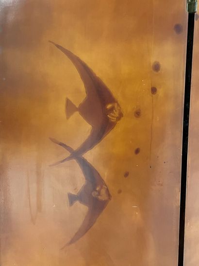 Four leaves screen, black lacquer, gilded...