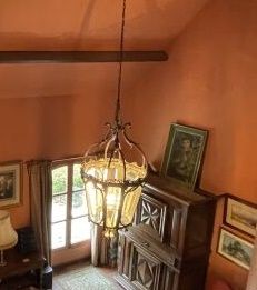 Important lantern in bronze and glass with...