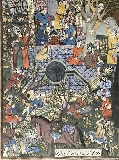 Gouache persanne, scènes de la vie quotidienne,...
