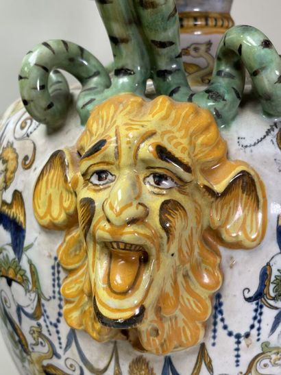 Pair of large earthenware vases with snake...