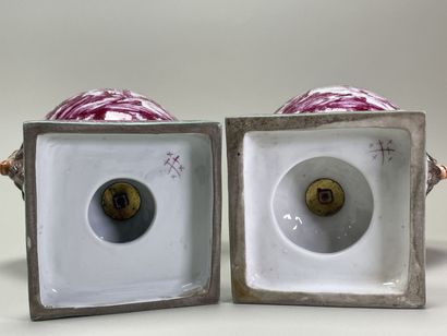 Pair of porcelain vases on pedestal, the...