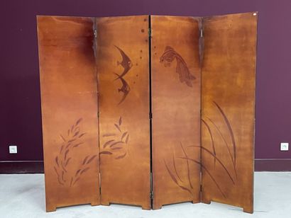 Four leaves screen, black lacquer, gilded...