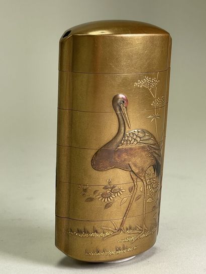 Gilded lacquer inro with five compartments,...