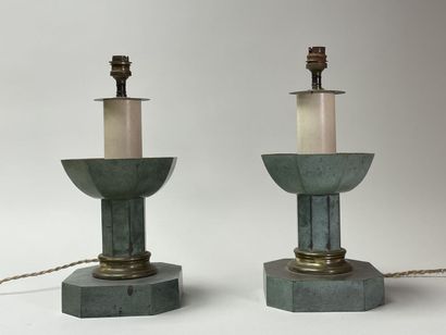 Paire de pieds de lampes en bronze patiné...