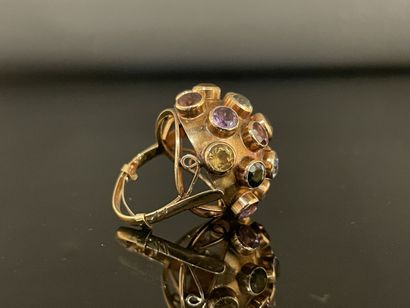 *Gold dome ring, paved with semi-precious...