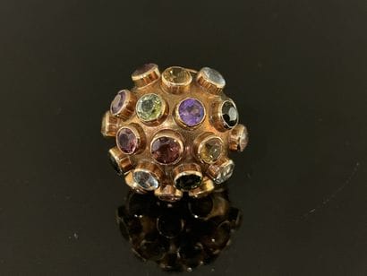 *Gold dome ring, paved with semi-precious...