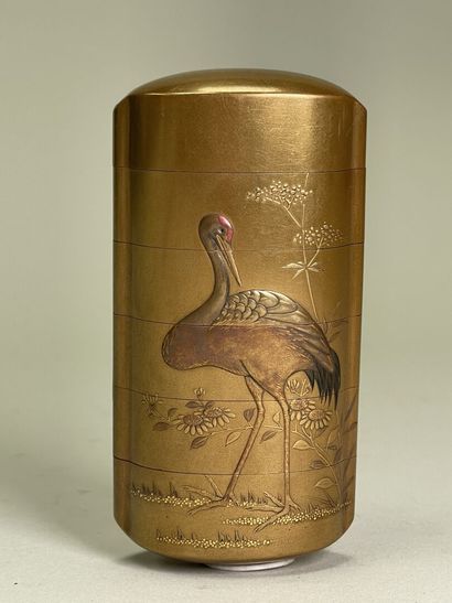 Gilded lacquer inro with five compartments,...