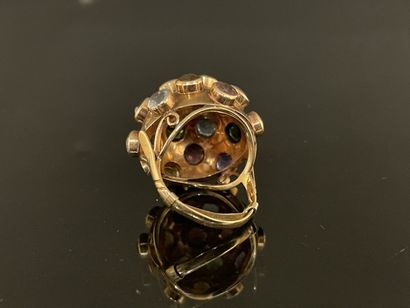 *Gold dome ring, paved with semi-precious...