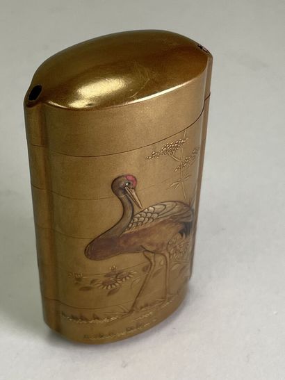 Gilded lacquer inro with five compartments,...