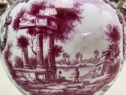 Pair of porcelain vases on pedestal, the...