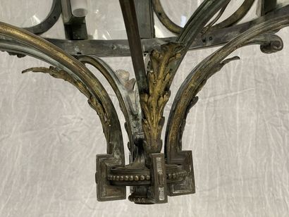 Important lantern in bronze and glass with...