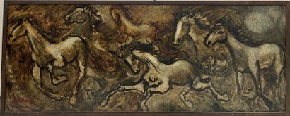 Tres grande huile sur toile décorative, 
Chevaux...
