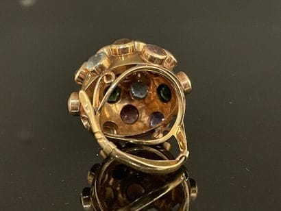 *Gold dome ring, paved with semi-precious...