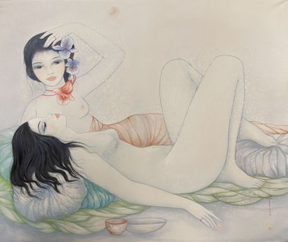 Mara TRAN-LONG (1935) 
Femmes vietnamiennes.
Peinture...
