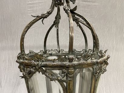 Important lantern in bronze and glass with...