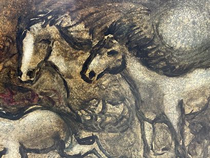 Tres grande huile sur toile décorative, 
Chevaux...