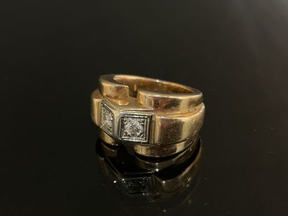 Gold tank ring set with two diamonds.
Weight:...