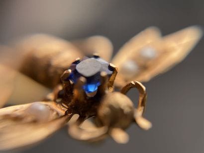 Gold pin with bee decoration. 
L. :6 cm....