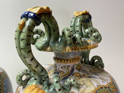 Pair of large earthenware vases with snake...