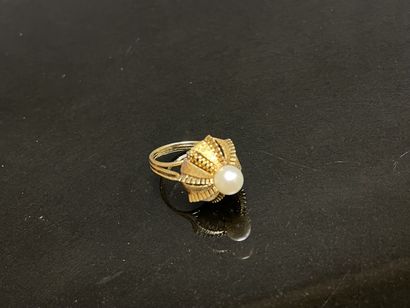 Dome ring in brilliant and amatized gold,...