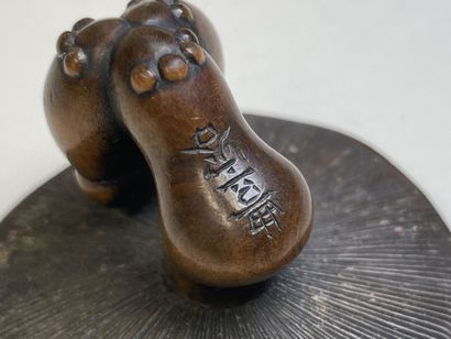 Carved wood netsuke with a mushroom.
Japan...