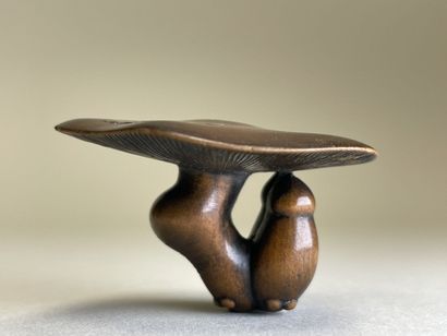 Carved wood netsuke with a mushroom.
Japan...