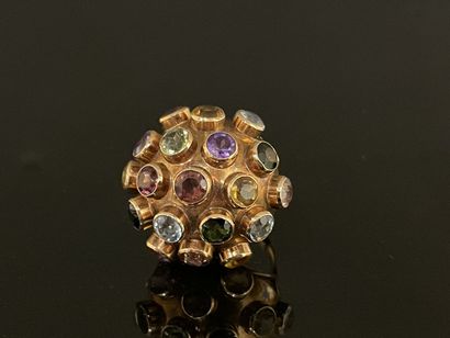 *Gold dome ring, paved with semi-precious...