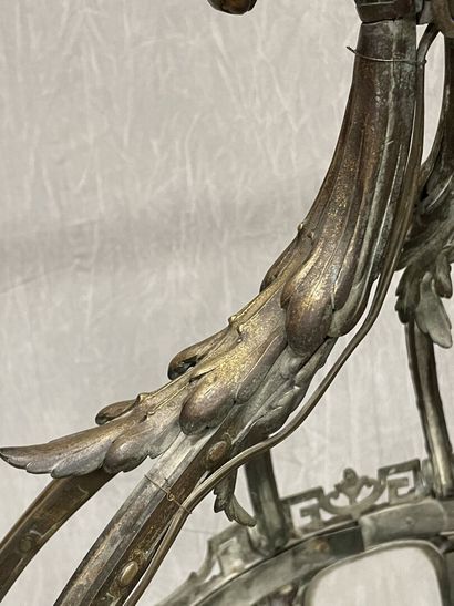 Important lantern in bronze and glass with...