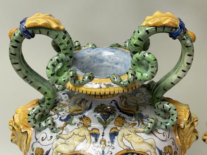 Pair of large earthenware vases with snake...