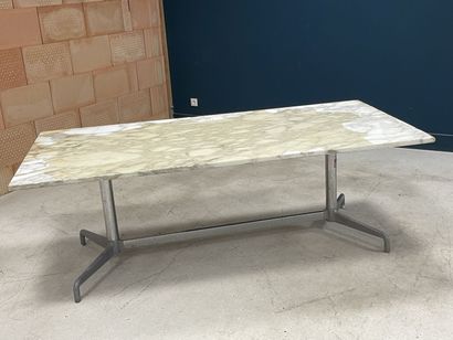 Rectangular table, chromed metal base and...
