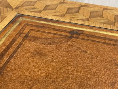 Small chiffonier, marquetry of cubes, leather-covered...