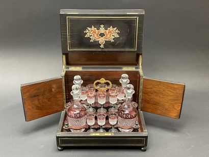 Liqueur cellar case in blackened wood and...