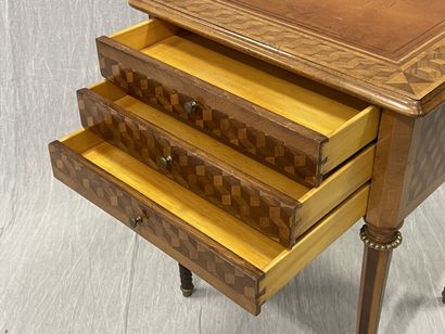 Small chiffonier, marquetry of cubes, leather-covered...