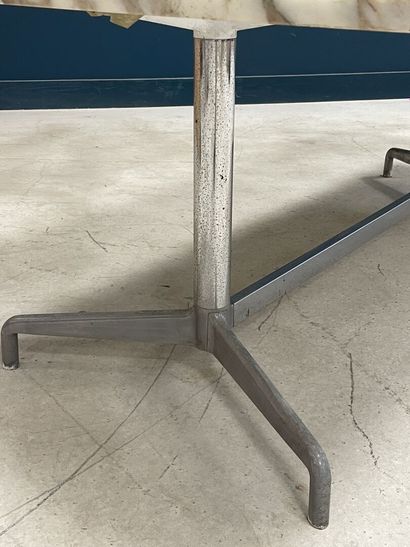 Rectangular table, chromed metal base and...
