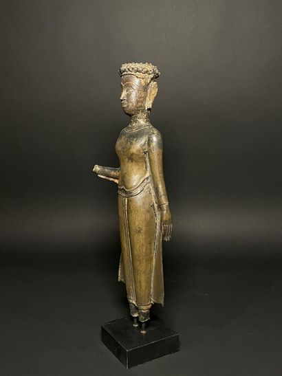 Standing Buddha in long monastic cloak
Face...