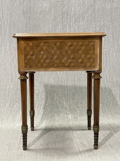 Small chiffonier, marquetry of cubes, leather-covered...