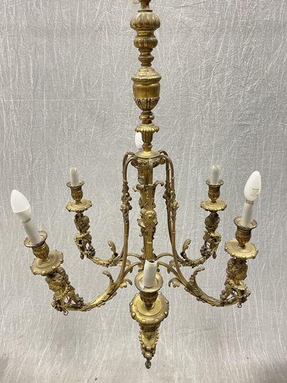 Six-light bronze chandelier decorated with...