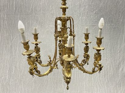 Six-light bronze chandelier decorated with...