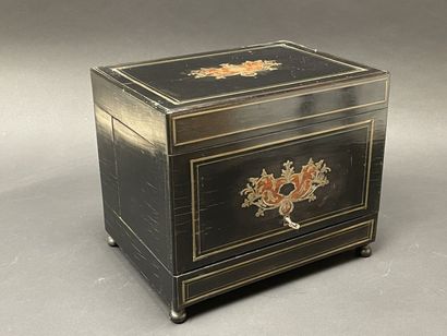Liqueur cellar case in blackened wood and...