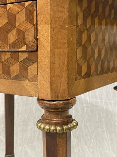 Small chiffonier, marquetry of cubes, leather-covered...