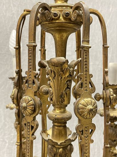 Six-light bronze chandelier decorated with...