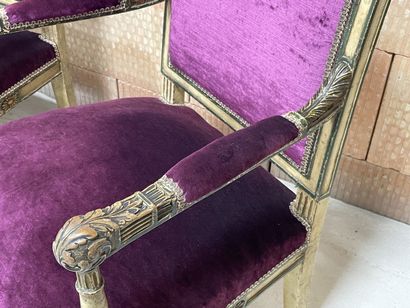 Carved and patinated wood salon, including...